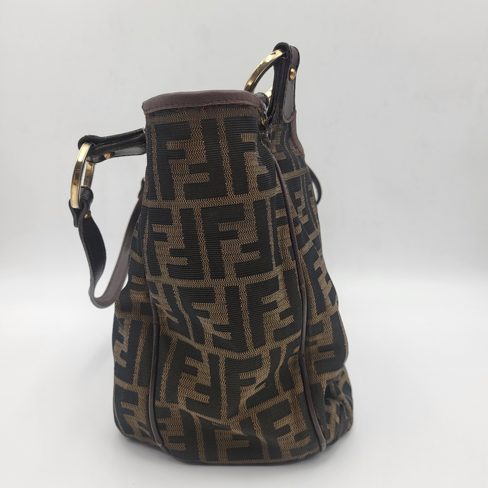 FENDI Shoulder Bag Brown Black Zucca Canvas Leather Authentic.. - Picture 2 of 16